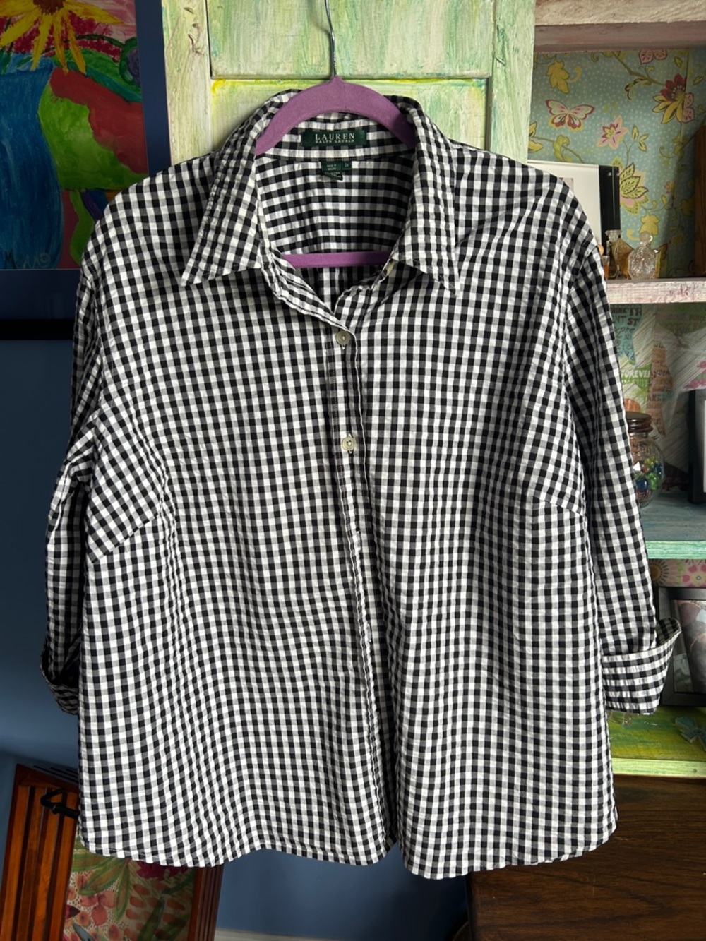 Lauren Ralph Lauren Black & White Gingham Button-Down Shirt